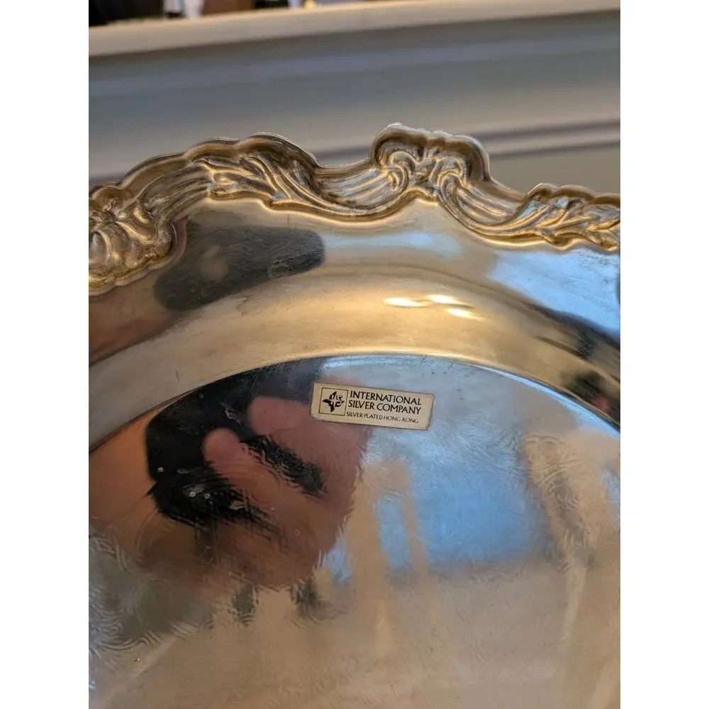 Vintage International Silver Co. Silver-Plated Serving Tray | Ornate Scalloped